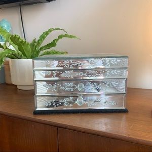 urban outfitters etched filigree mirrored 2 drawer jewelry holder trinket box